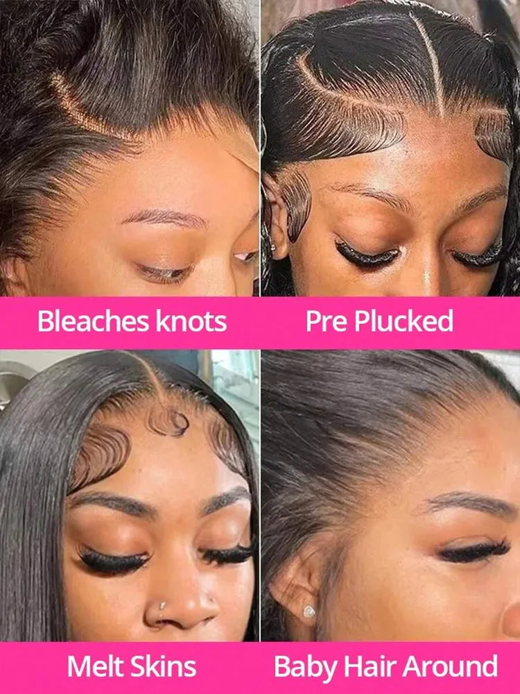 Full Frontal Real HD Lace Wig Human Hair Pre Plucked Bleached Knots 250% Density Straight Human Hair Wigs For Women 26 Inch