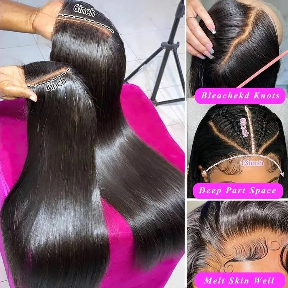 Full Frontal Real HD Lace Wig Human Hair Pre Plucked Bleached Knots 250% Density Straight Human Hair Wigs For Women 26 Inch