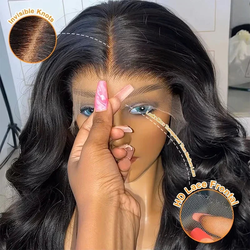180-220% Density 16-40 Inch Natural Black 13x6 13x4 HD Transparent Lace Front Wigs Human Hair Body Wave Water Wave Brazilian Transparent Lace Frontal Wig For Women Human Hair Black Wigs Pre-Plucked Prebleached  Promotional Sale Suitable Parties Gatherings